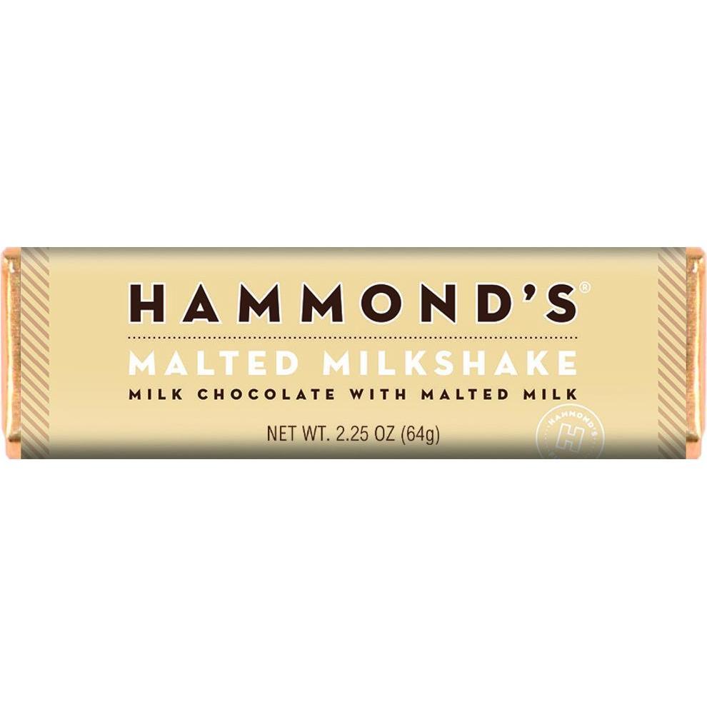 Hammonds Malted Milkshake Flavor Milk Chocolate Bar, 2.25oz, 12 Bars Chocolate Candy Snack Candies