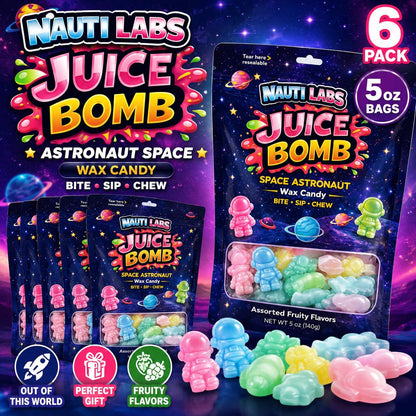 Nauti Labs Juice Bomb Astronaut Space Wax Candy, 5oz, 6-Pack Novelty Liquid-Filled Wax Snacks