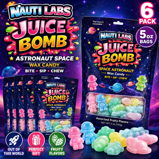 Nauti Labs Juice Bomb Astronaut Space Wax Candy, 5oz, 6-Pack Novelty Liquid-Filled Wax Snacks