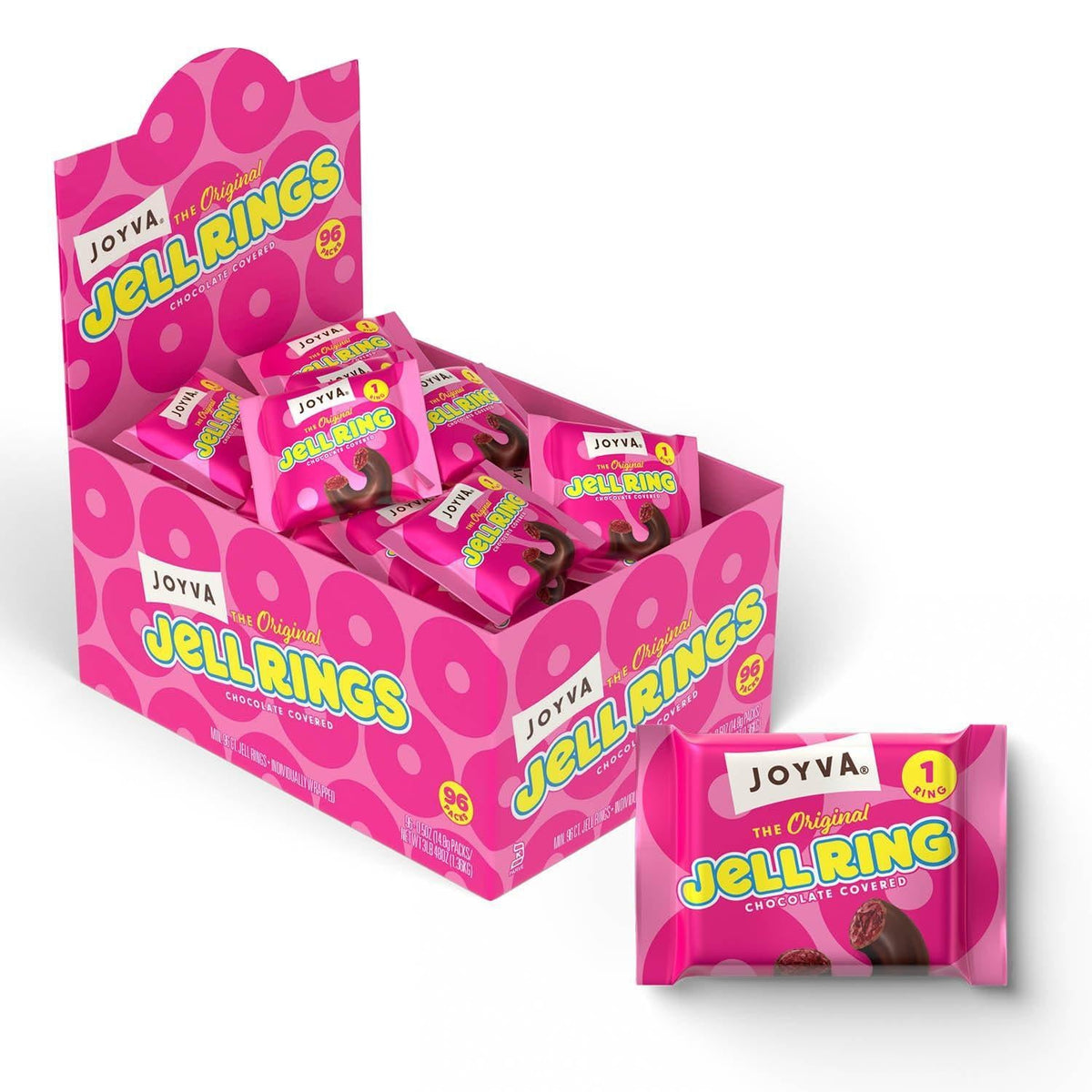 Joyva Chocolate Jell Rings, Sweet Snack Candies, Singles-Wrapped, 96-Count Flavorful Pack