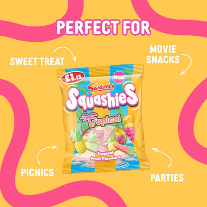 Swizzels Drumstick Squashies Tropical Fruit 100g 12 Count | Soft Chewy Gummy Candy | UK Import Fruit Flavored Sweets