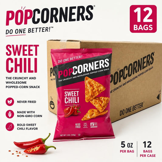 PopCorners Sweet Chili Popped Corn Snacks, 5 oz, 12-Count Crunchy Snack Bags