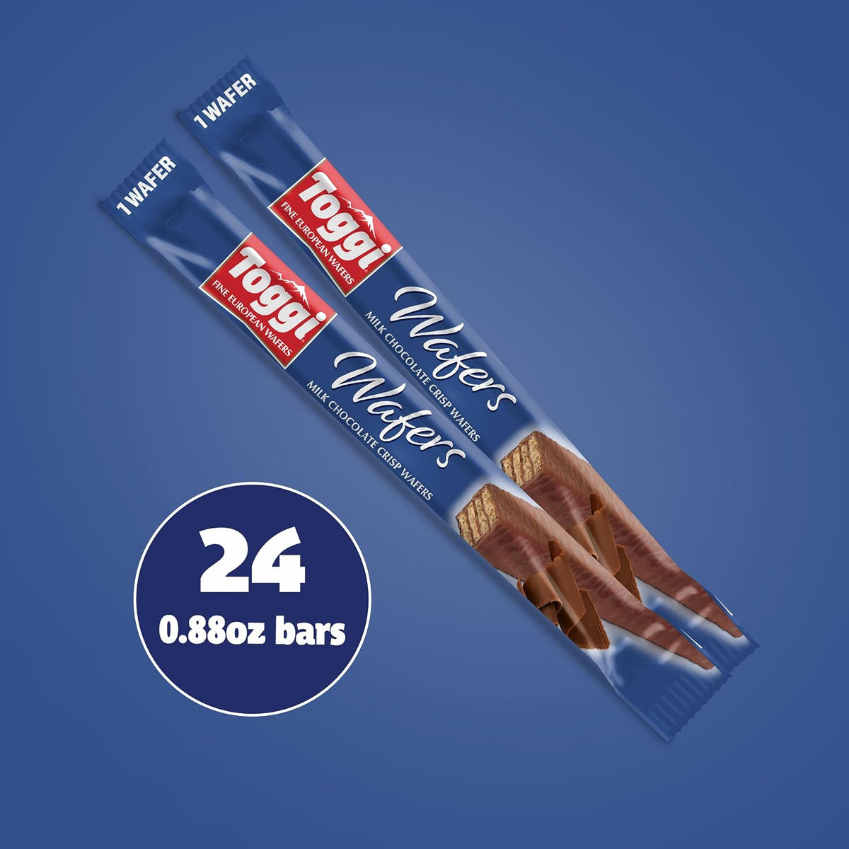 Toggi Fine European Milk Chocolate Wafer Bars, 1.75 oz, 24-Count Tray Pack Sweet Snack