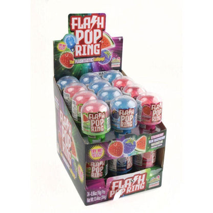 Kidsmania Flash Pop Ring Wearable Lollipop Candy, 0.56 oz, 24-Count Toy Tray - Sweet Flavor Snacks for Birthday Snack Ideas