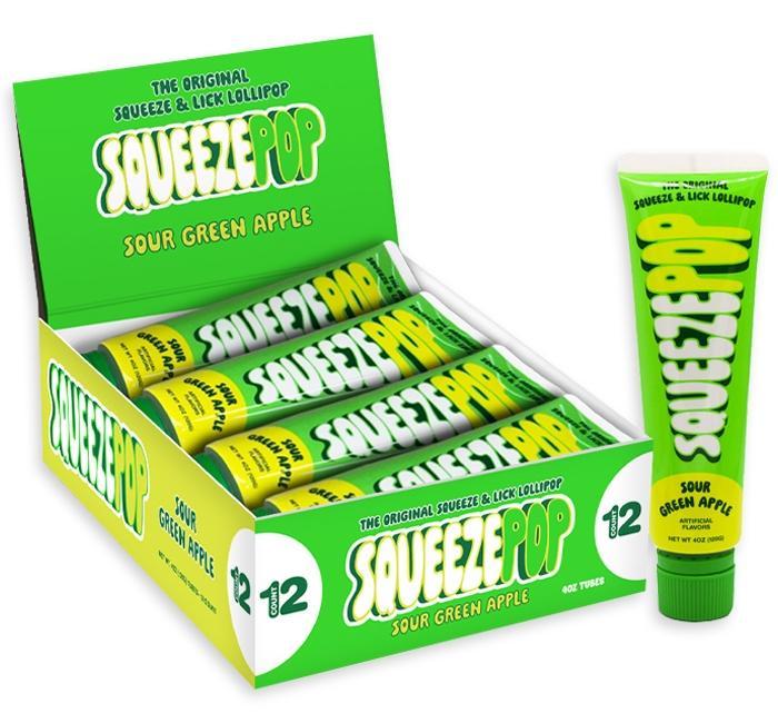 Iconic Candy Squeeze Pop Sour Green Apple Liquid Candy 4 oz 12 Count Sour Candy Tube