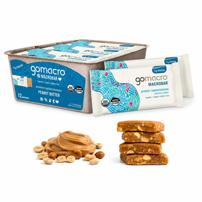 GoMacro Certified Organic Plant-Based Protein Focus Bar - Peanut Butter Flavor, 2.3 oz, 12 Bars Box Pack, Vegan Gluten-Free Snack, 2.3Oz