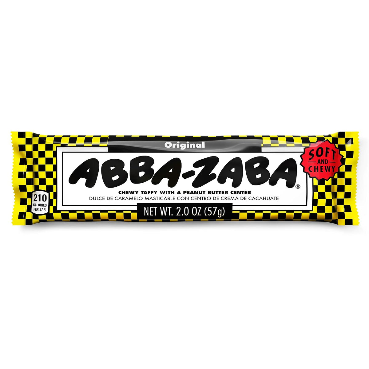 Abba-Zaba Peanut Butter Chewy Taffy Candies, 24-Count 0.48oz Individually Wrapped Soft Sweet Classic Retro Snack Bars