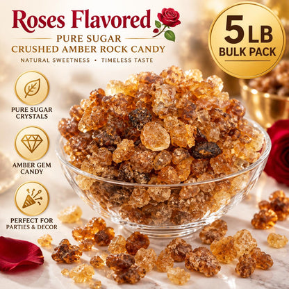 Amber Rock Candy Gem Crystals - 5 lb Bulk Bag Sweet Roses Pure Sugar Flavored Hard Candies