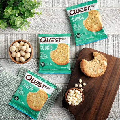 Quest White Chocolate Macadamia Nut Protein Cookie 2.04 oz, 12-Count Soft-Baked High-Protein Food Snacks