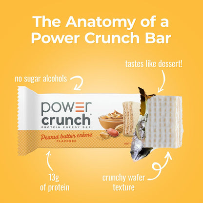 Power Crunch Protein Wafer Bars, Lemon Meringue Flavor, 1.4oz Individual Packs, 12 Count High-Protein Snack Bars