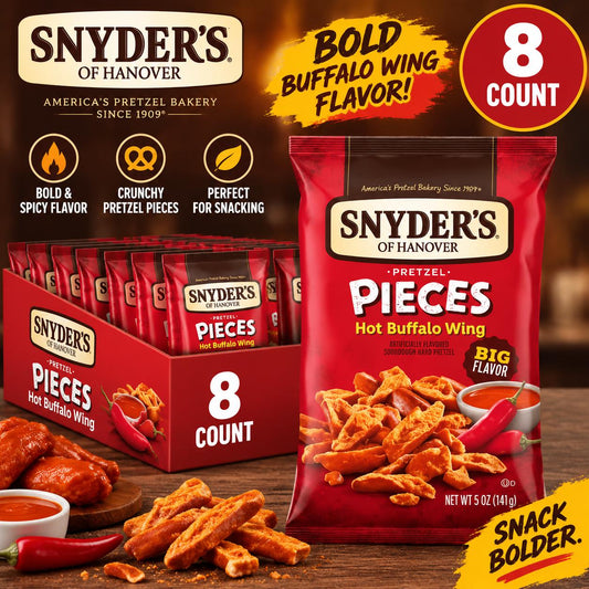 Snyder's of Hanover Hot Buffalo Wing Pretzel Pieces, 5 oz (8 Count) - Crispy, Crunchy, Savory Flavor Spicy Snack Pretzels