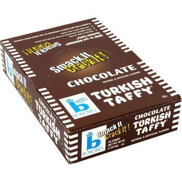 Bonomo Turkish Taffy Chocolate Candy Bars, 1.5oz, 24-Count Retro Individually Wrapped Classic Chewy Treats