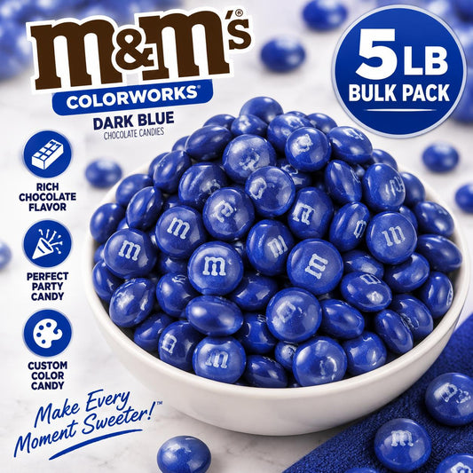 M&M'S Colorworks Dark Blue Coated Chocolate Snack, 5 lb Bulk Bag, Dessert-Worthy Treat with Rich Chocolate Flavor