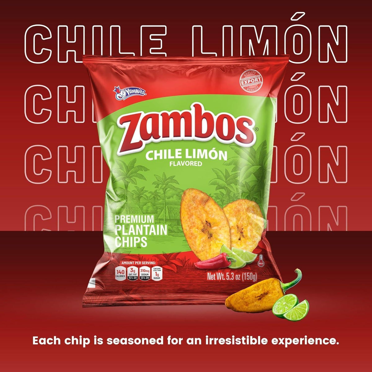 Yummies Zambos Plantain Chips - Picositas Chili Lime, 5.3oz, 24 Count Spicy Snack Chips, Candy