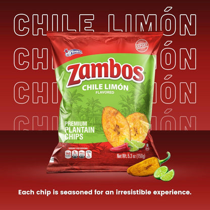 Yummies Zambos Plantain Chips - Picositas Chili Lime, 5.3oz, 24 Count Spicy Snack Chips, Candy
