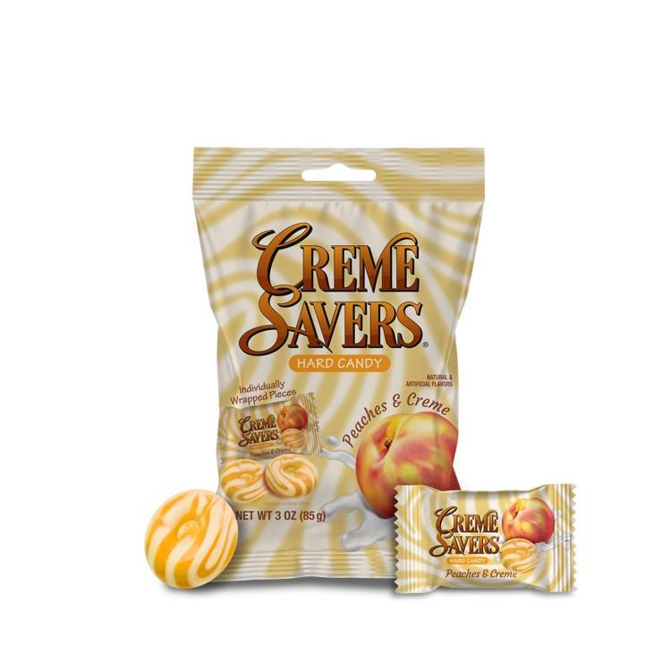Creme Savers Peaches and Cream Hard Candy Snacks, 3 oz Individual Ambient Storage Peg Bags, 12-Count Pack