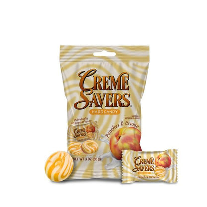 Creme Savers Peaches and Cream Hard Candy Snacks, 3 oz Individual Ambient Storage Peg Bags, 12-Count Pack