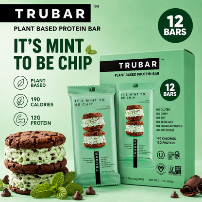 TRUBAR Mint To Be Chip Flavor High-Protein Snack Bars, 1.76 oz Each, 12 Count