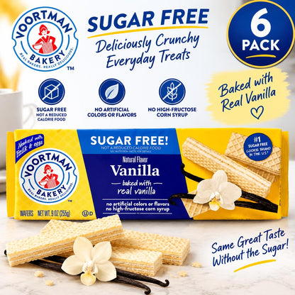 Voortman Sugar-Free Vanilla Wafer Cookies, 9 oz, 6-Pack Snack Boxes, Classic Vanilla Creme Wafers