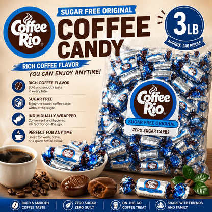 Coffee Rio Sugar-Free Hard Candy, 3 lb Bulk Pack - Rich Flavored, Individually Wrapped Treats