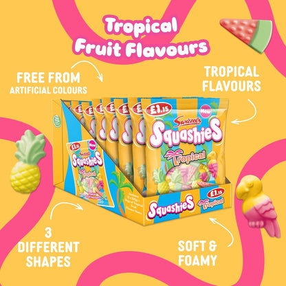 Swizzels Drumstick Squashies Tropical Fruit 100g 12 Count | Soft Chewy Gummy Candy | UK Import Fruit Flavored Sweets