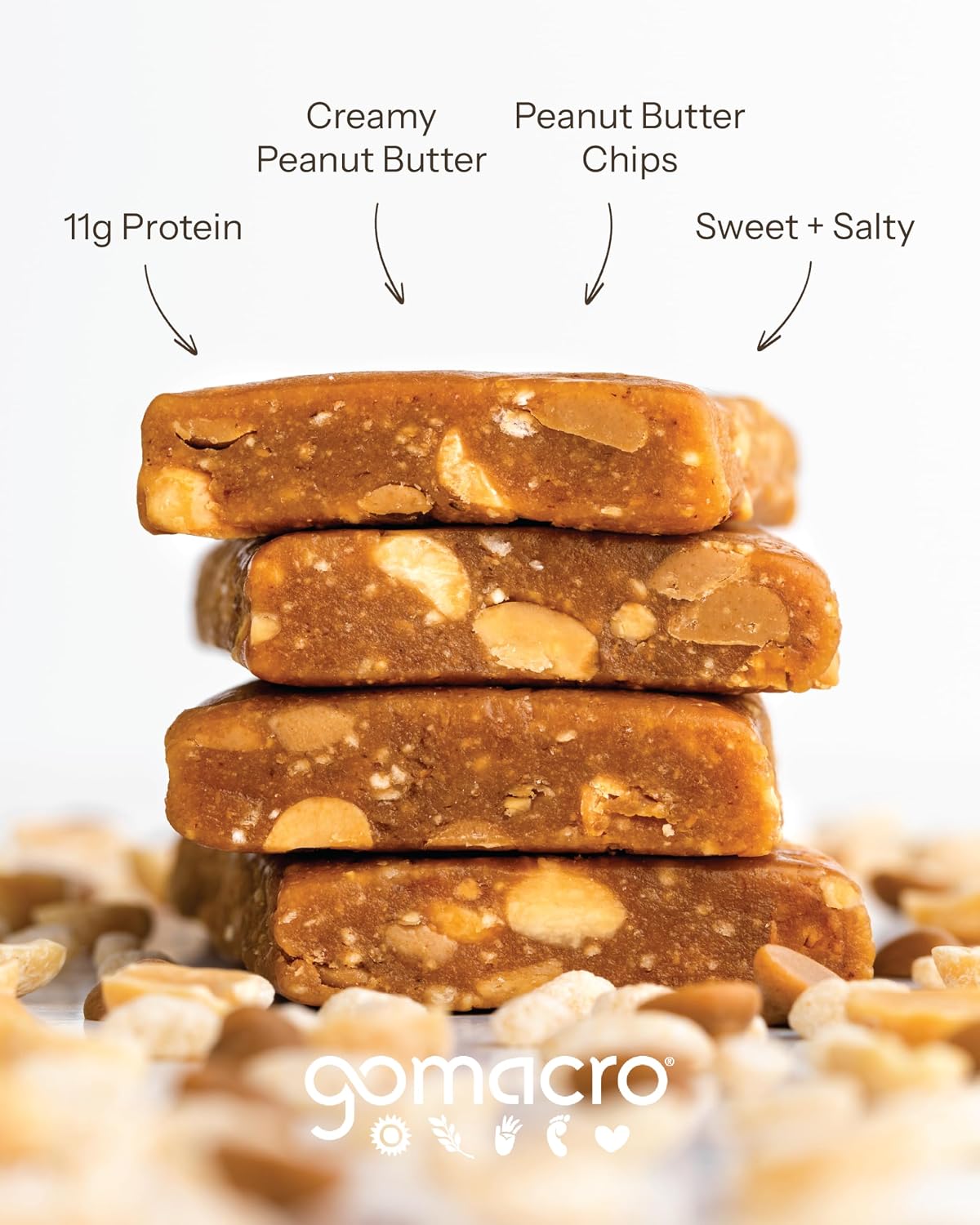 GoMacro Certified Organic Plant-Based Protein Focus Bar - Peanut Butter Flavor, 2.3 oz, 12 Bars Box Pack, Vegan Gluten-Free Snack, 2.3Oz