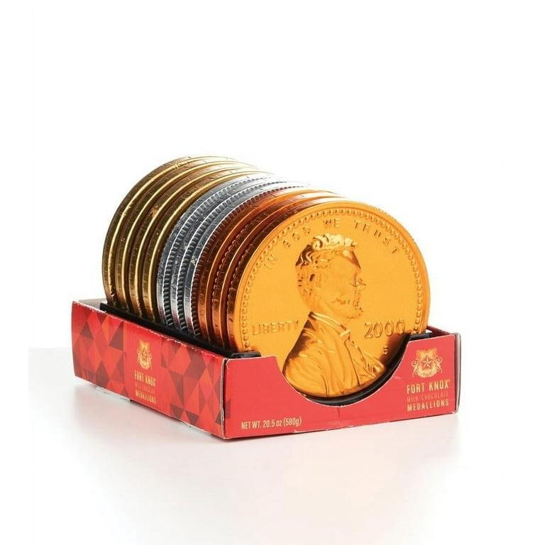 Fort Knox Giant Chocolate Coins Candy, 3.94 in Huge Medallion Mixed Coins, 2 oz, 10 Count Snacks