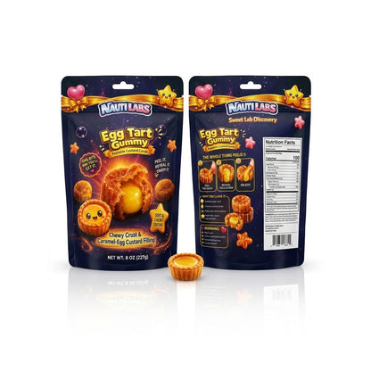 Nauti Labs Egg Tart Caramel Custard Sugar-Based Candy Pouch Pack - Soft, Sweet, 8oz, 6-Pack Dessert-Inspired Chewy Snacks for Snack Ideas