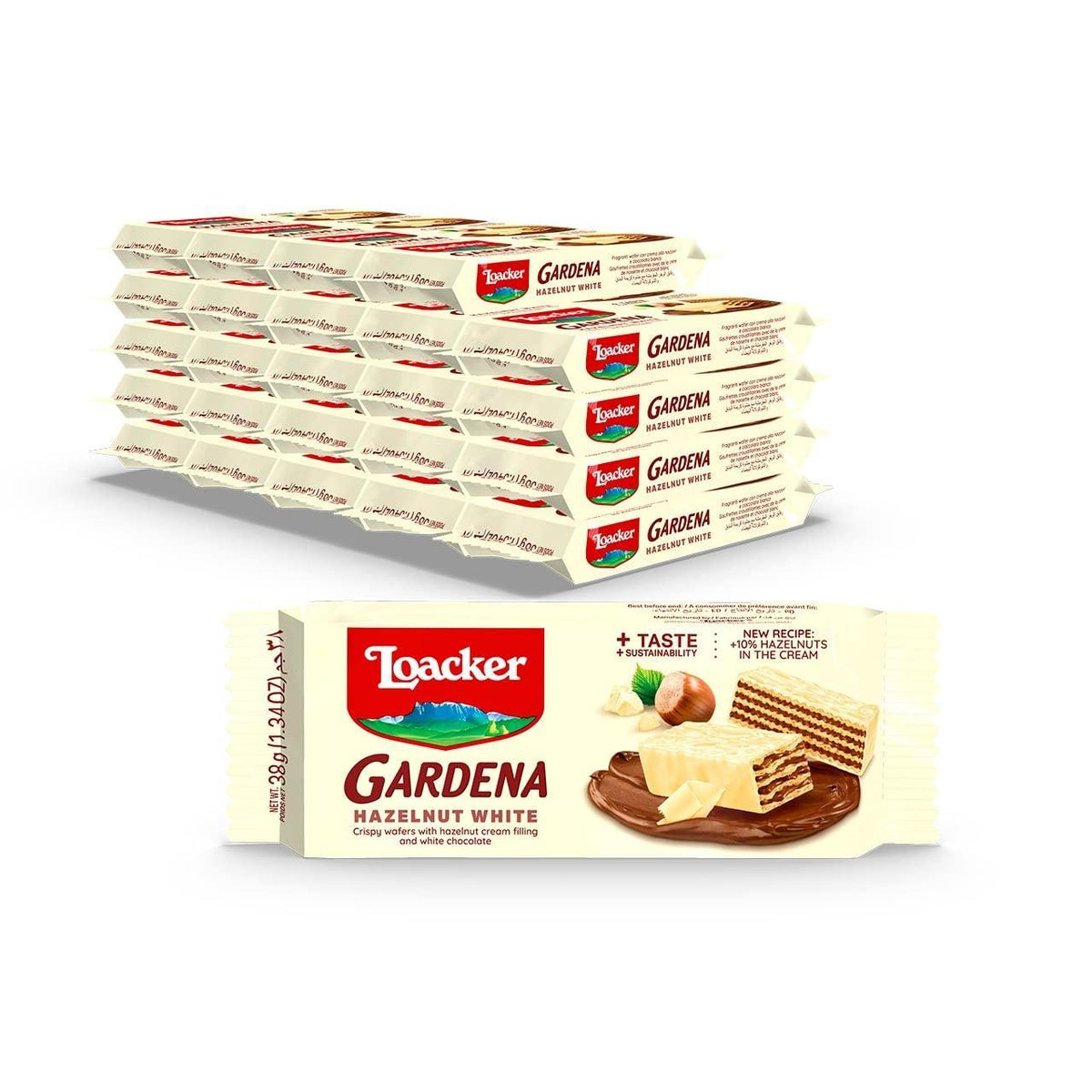 Loacker Gardena White Hazelnut Wafer Cookies with Cream Filling, 1.34 oz, 25-Count Italian Snack