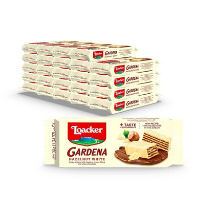 Loacker Gardena White Hazelnut Wafer Cookies with Cream Filling, 1.34 oz, 25-Count Italian Snack