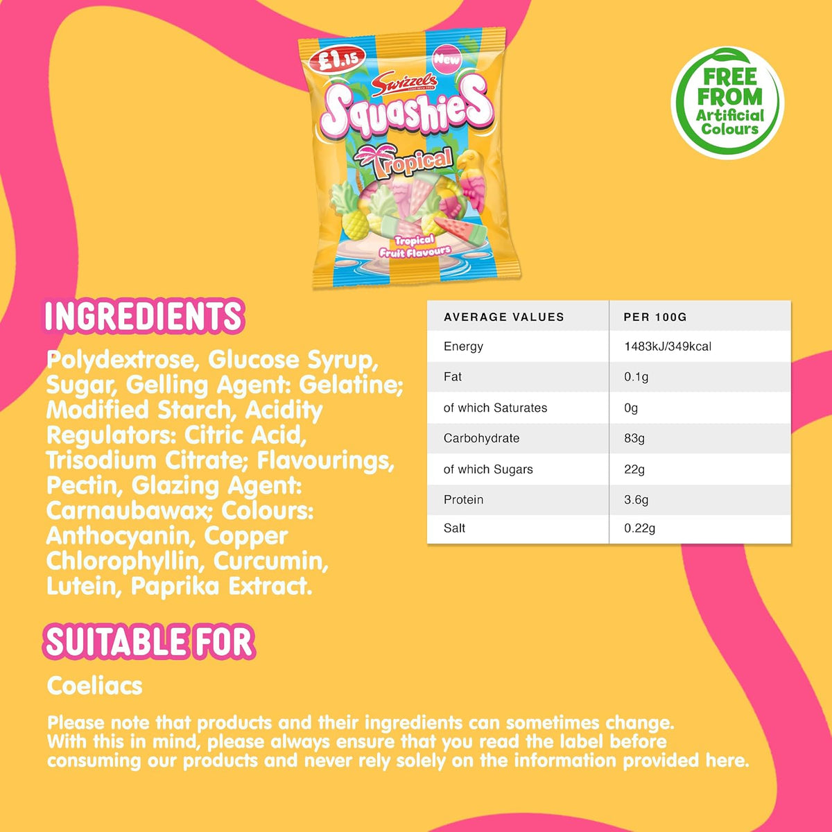 Swizzels Drumstick Squashies Tropical Fruit 100g 12 Count | Soft Chewy Gummy Candy | UK Import Fruit Flavored Sweets