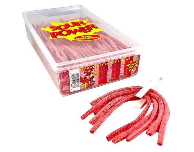 Dorval Sour Power Straw Tubes, Strawberry Flavor Bulk Soft Chewy Fruit Snack Candy, 2.5lb Large Plastic Tub Sour Candy Treat