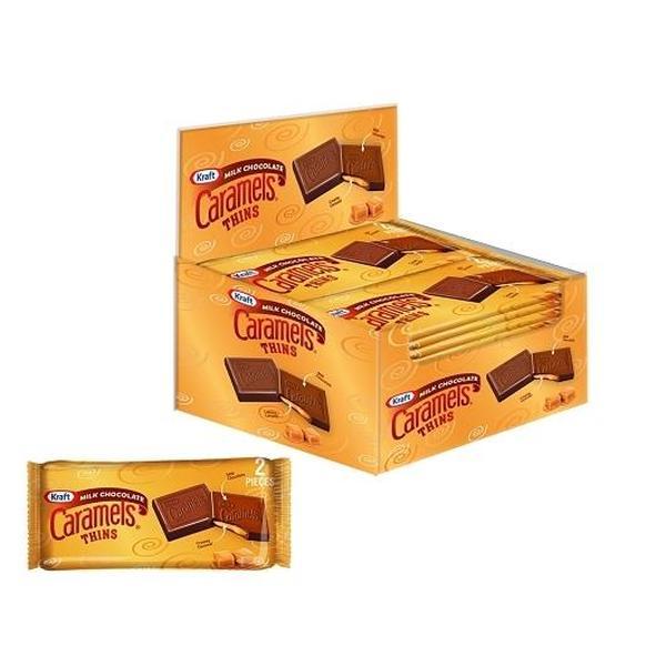 Kraft Flavored Caramel-Filled Milk Chocolate Thins Candies, 12-Count Pack of 2-Piece 1.05oz Snack Servings, Flavor