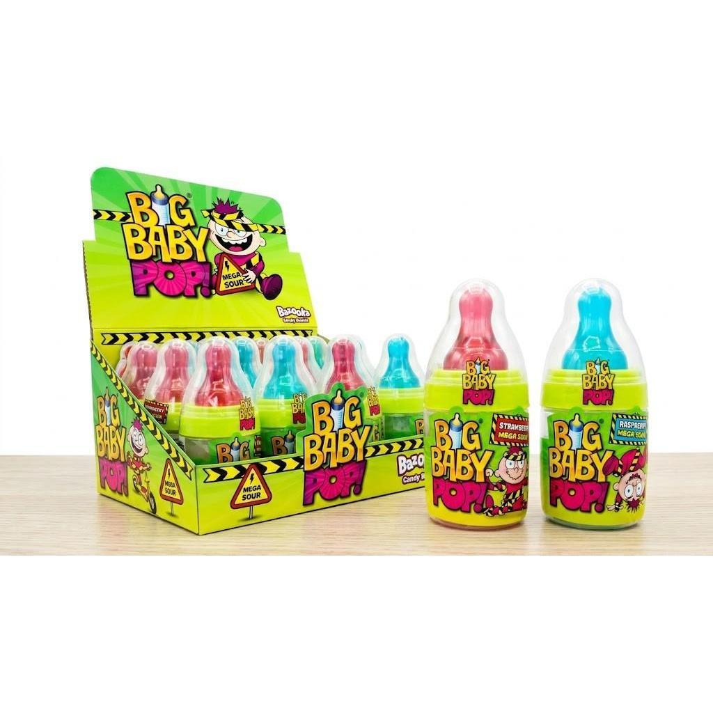 Bazooka UK Import Big Baby Pop Bottle Lollipop Powder, Mega Sour Novelty Candy, 32g, 12 pcs