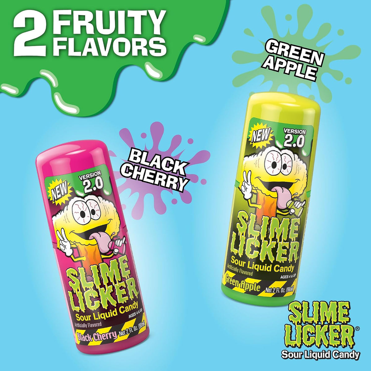Slime Licker 2.0 Black Cherry & Green Apple Candy 12 Count  Sour Rolling Liquid Candy | Fun Interactive Treats for Parties & Gifts