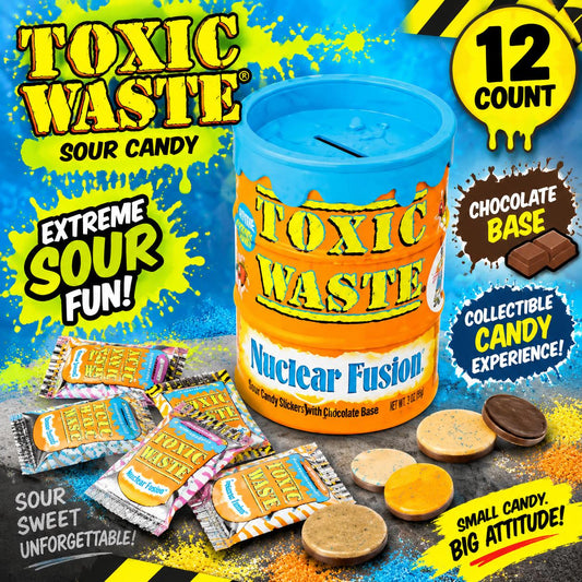 Toxic Waste Nuclear Fusion Novelty Sour Candy, 3oz, 12 Packs (Including Sour Candy Stickers)