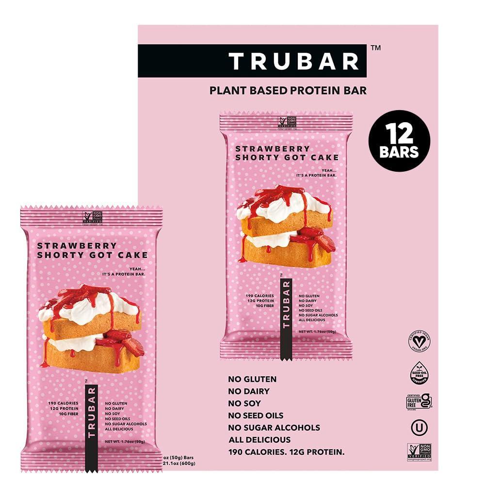 TRUBAR Sweet Cake-Inspired Protein Bar, Strawberry Shorty Flavor, 1.76 oz, 12-Count Snack Bars, 12 Bars
