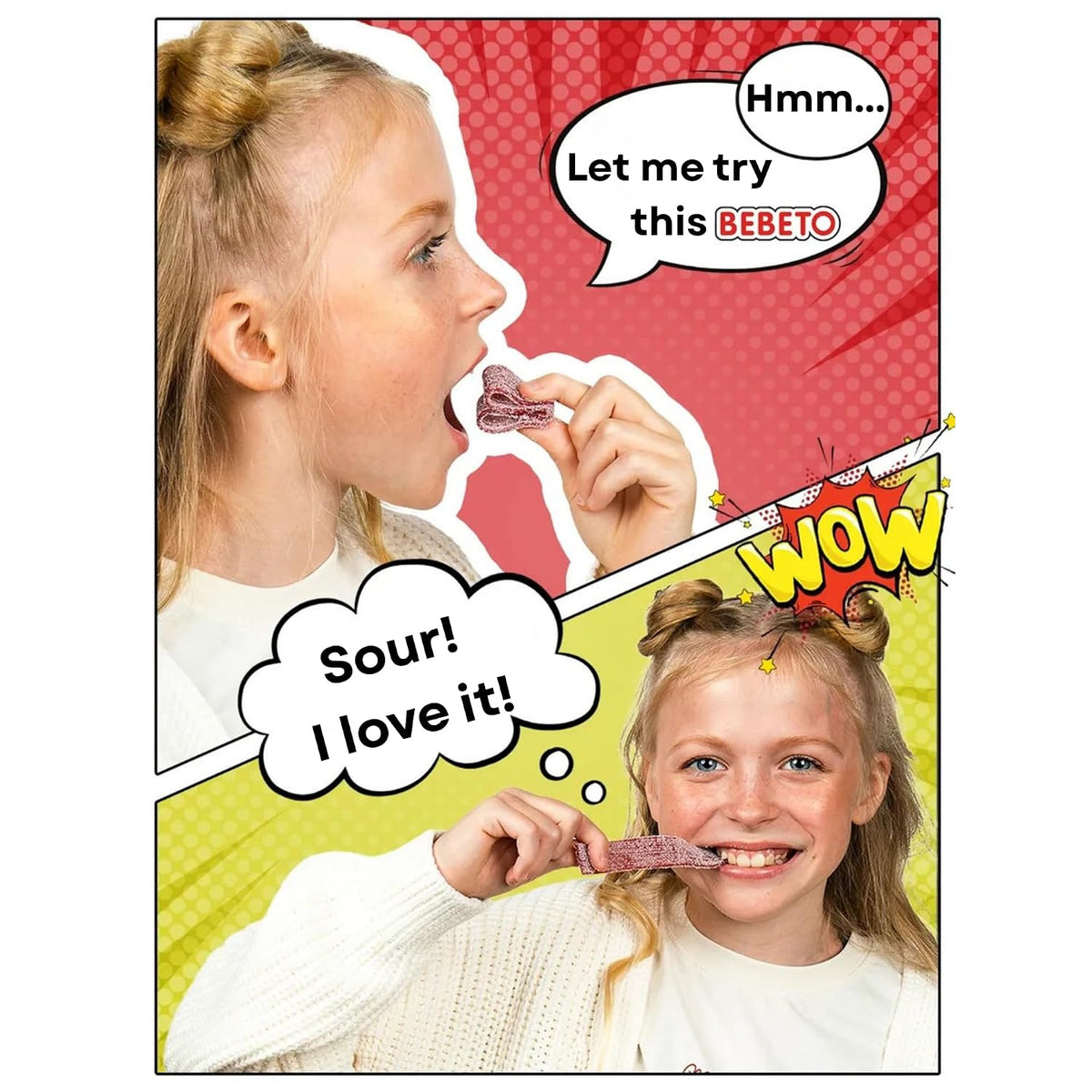 Bebeto Import Super Sour Belts Fruit & Chewy Candy Strips, 2.65oz, 12-Count Tray Packaging Sour Gummy Snacks