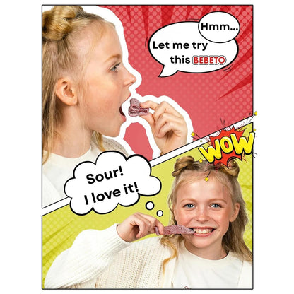 Bebeto Import Super Sour Belts Fruit & Chewy Candy Strips, 2.65oz, 12-Count Tray Packaging Sour Gummy Snacks