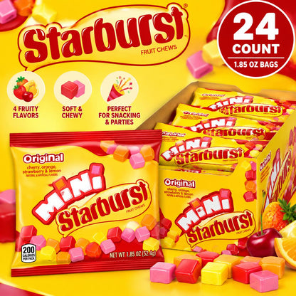 Starburst Mini Original Fruit Chews 1.85 oz 24 Count Assorted Fruity Candy Bags