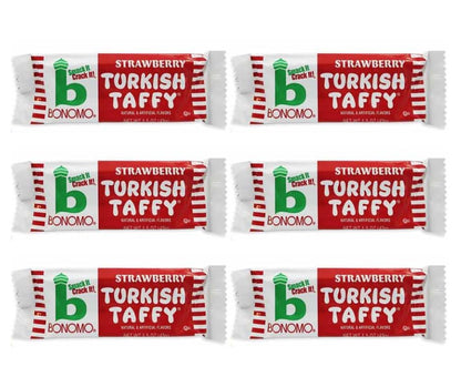 Bonomo Turkish Taffy Strawberry Candy Bars 1.5 oz 24 Count  Classic Chewy Strawberry Taffy | Retro Individually Wrapped Candy Treats