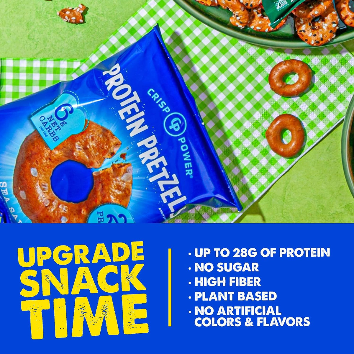 Crispy High-Protein Pretzel Snacks, Savory Sea Salt Flavor, 1.75oz, 6 Bags