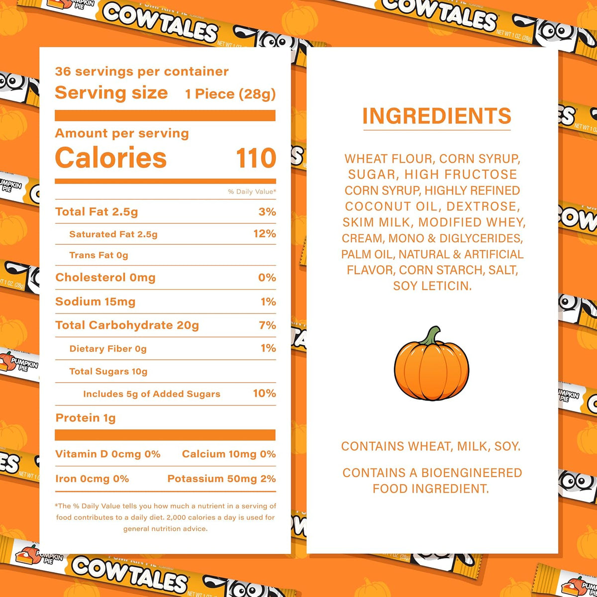 Goetze's Pumpkin Pie Cow Tales Halloween Candy, 1 oz, 36 Pieces Fall-Flavored Caramel Snacks