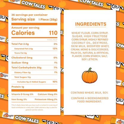 Goetze's Pumpkin Pie Cow Tales Halloween Candy, 1 oz, 36 Pieces Fall-Flavored Caramel Snacks
