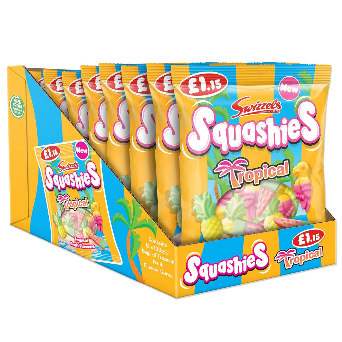 Swizzels Drumstick Squashies Tropical Fruit 100g 12 Count | Soft Chewy Gummy Candy | UK Import Fruit Flavored Sweets