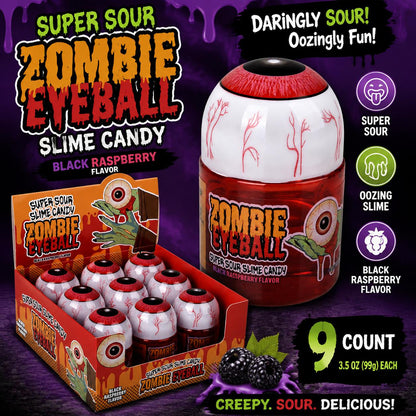 Boston America Sour Zombie Eyeball Slime Candies - Black Raspberry Flavor, 3.5oz, 9 Pieces Tangy Halloween Snack
