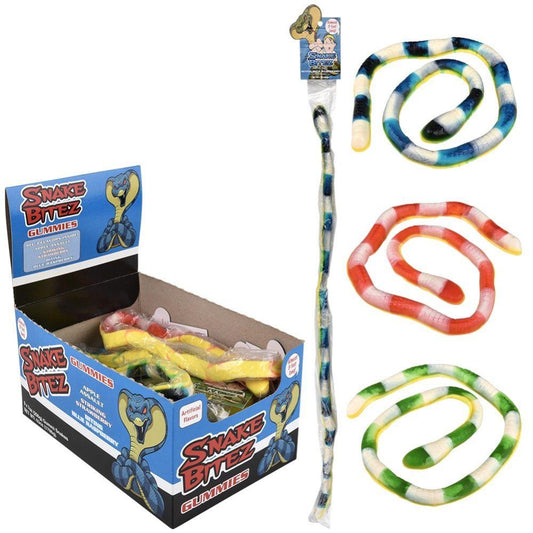 Snake Bitez Sugar-Based Gummy Candy & Candies, 3-Foot Long Wrapped Sweet Flavor Snacks, 7oz 9-Count Tray