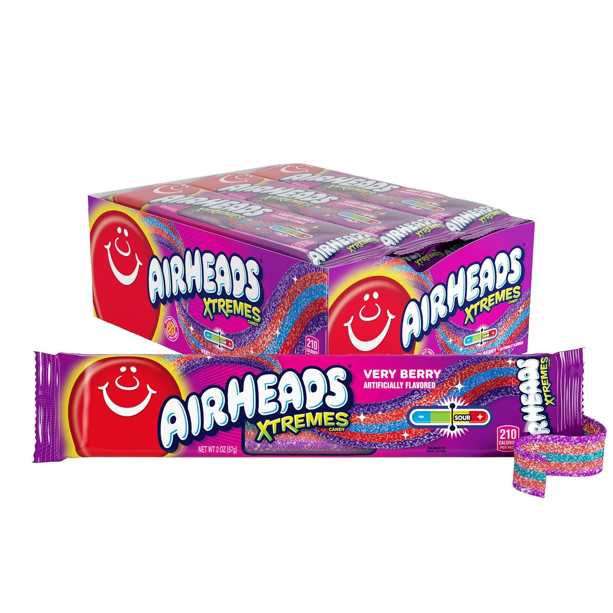 Airheads Xtremes Very Berry Special Edition Candies - 2oz, 18-Count Sweet & Sour Tangy Sugar Candy Belts, Soft Chewy Berry Strips, Tray Packaging