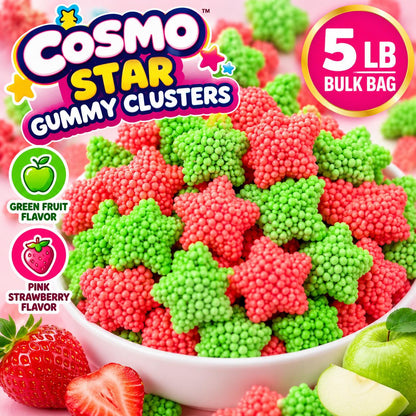 Cosmo Halloween Star Gummy Clusters Green Fruit and Pink Strawberry 5 lb Bulk Bag Fruity Gummy Candy