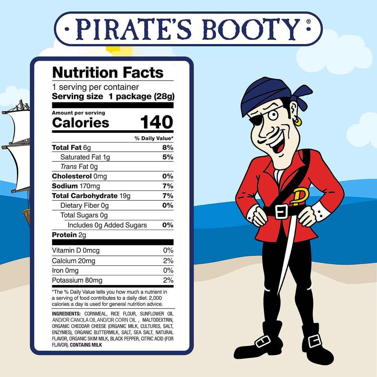 Pirates Booty Aged White Cheddar Flavor Puffed Aged Cheese Snack Food, 1 oz, 24-Count Bags, Ideal for Parties, Safe for Room Temp Storage
